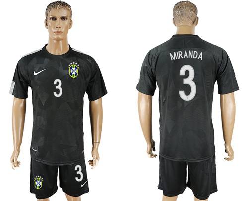Brazil #3 Miranda Black Soccer Country Jersey - Click Image to Close